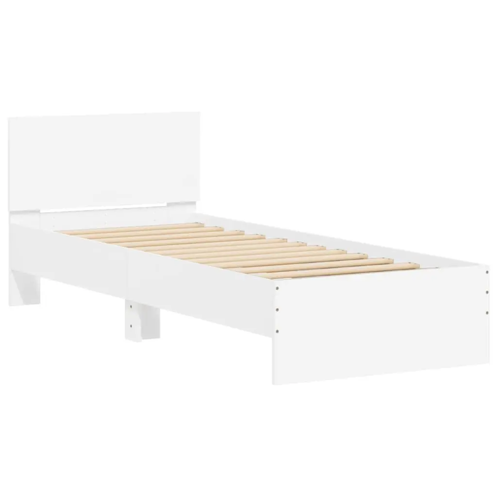 Bed Frame Engineered Wood 90x190 cm White with RGB LED Lights Headboard