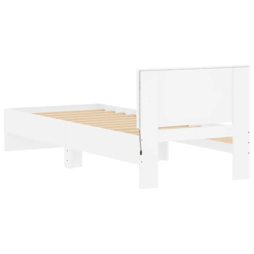 Bed Frame Engineered Wood 90x190 cm White with RGB LED Lights Headboard