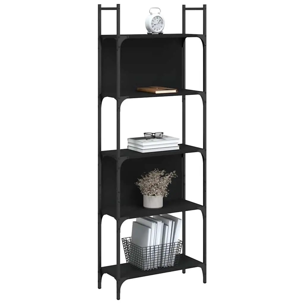 5-Tier Bookshelf Black Storage Display Shelving Unit Engineered Wood 166.5cm