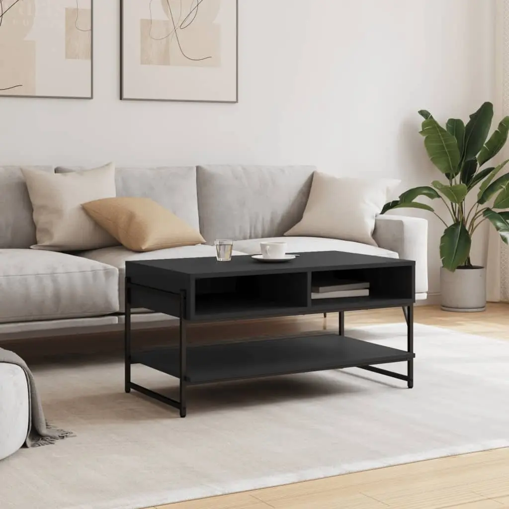 Black Coffee Table with Storage 90x50x45cm