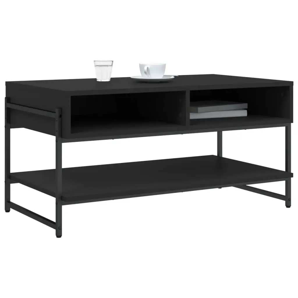 Black Coffee Table with Storage 90x50x45cm