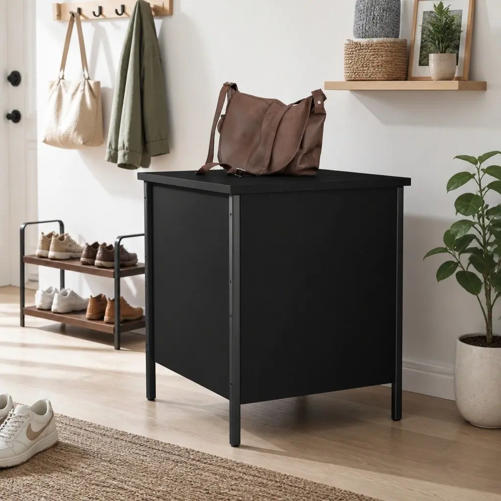 Black Storage Bench for Hallway and Bedroom Seating