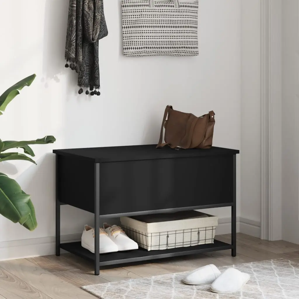 Black Storage Bench with Metal Frame 70x42.5x47cm