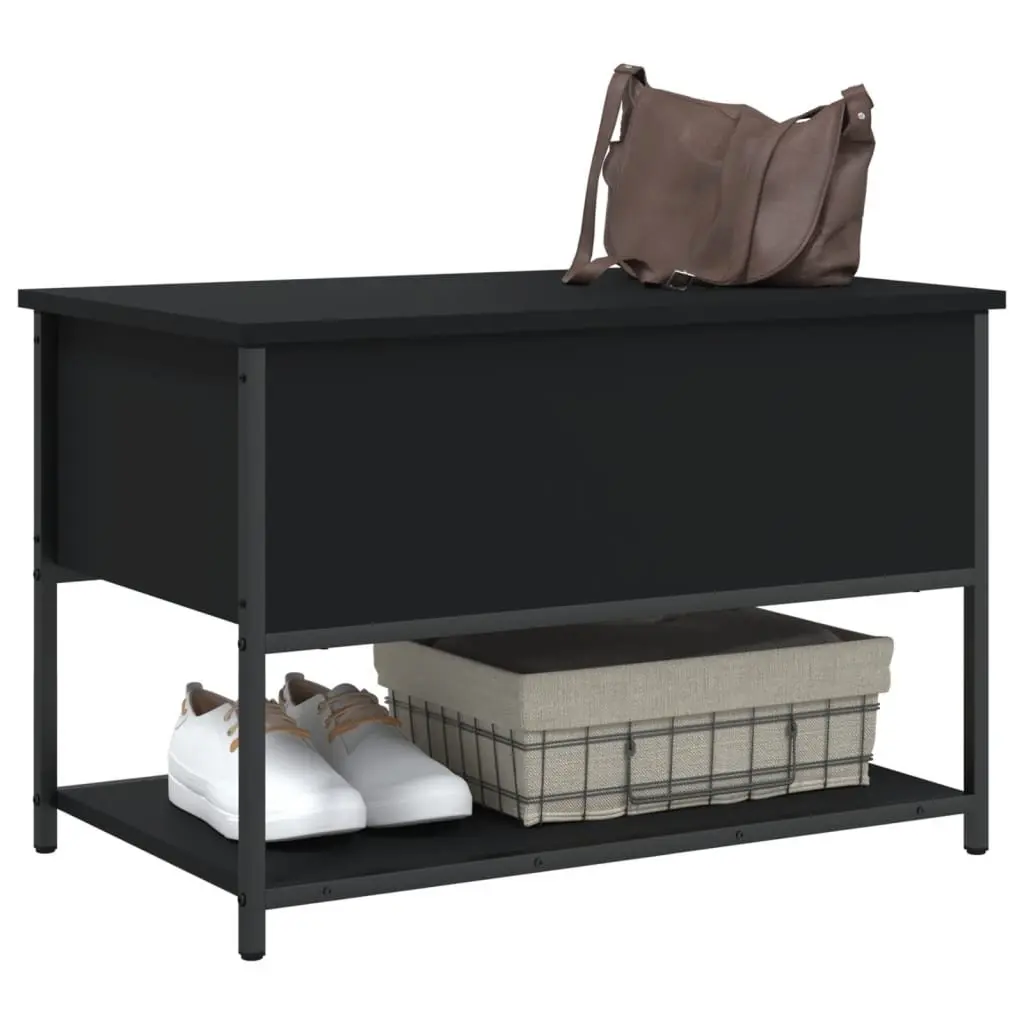 Black Storage Bench with Metal Frame 70x42.5x47cm