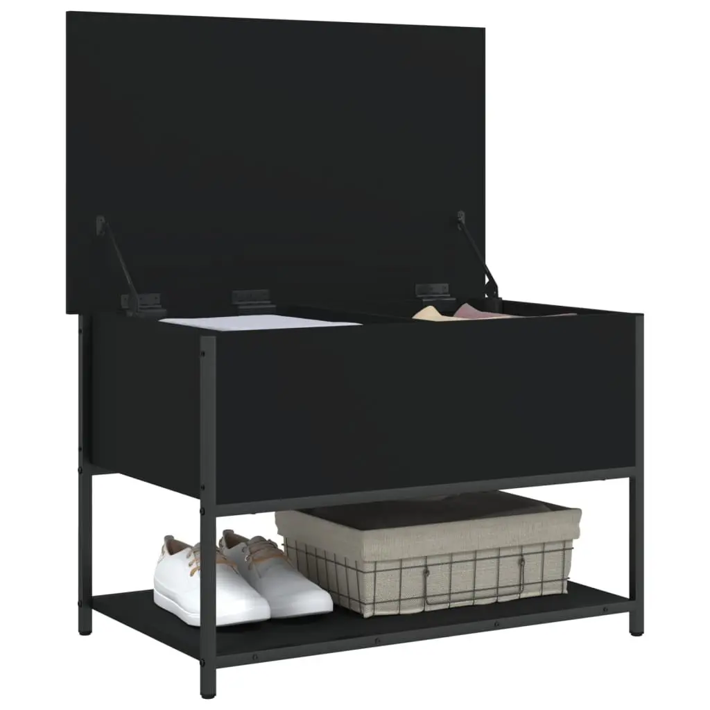 Black Storage Bench with Metal Frame 70x42.5x47cm