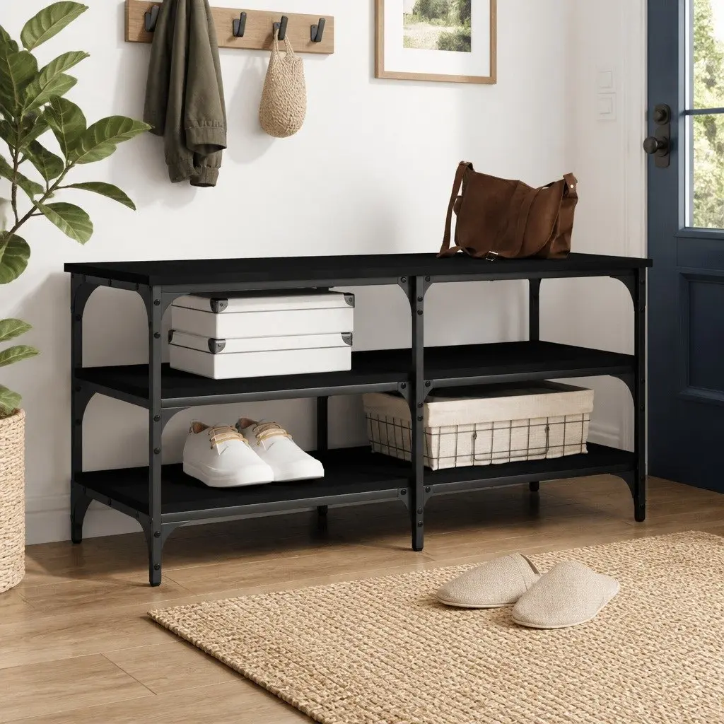 Black Shoe Bench Storage for Entryway 100x38.5x49cm