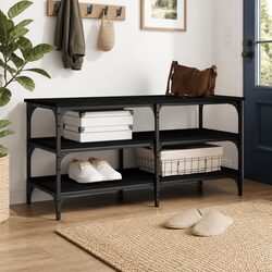 Durable Black Shoe Bench Storage for Entryway 100x38.5x49cm