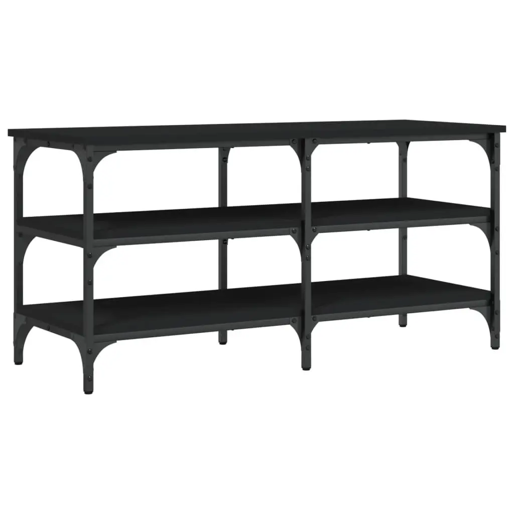 Shoe Bench Engineered Wood Metal Frame 100x38.5x49cm Black 3-Tier Shelves