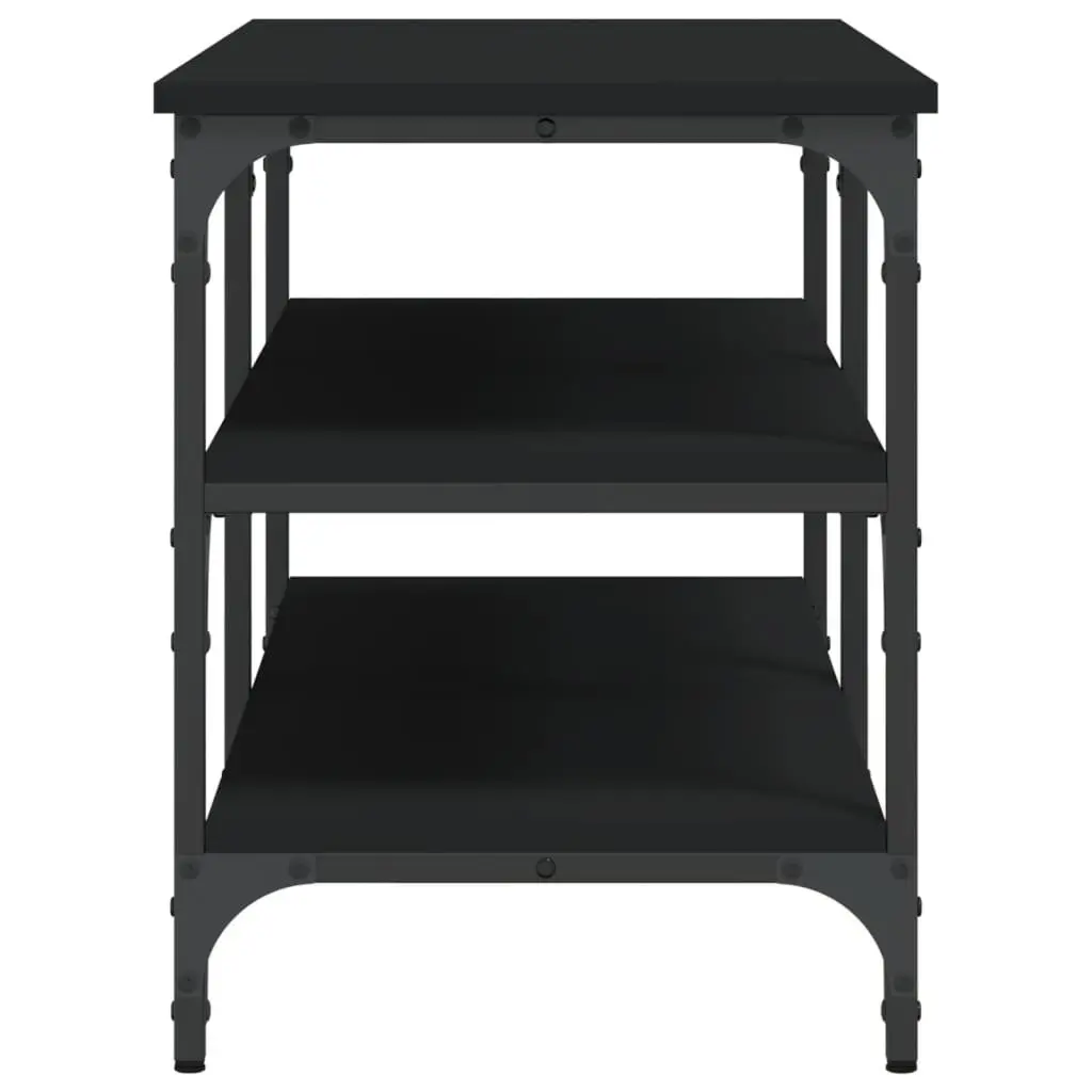 Shoe Bench Engineered Wood Metal Frame 100x38.5x49cm Black 3-Tier Shelves