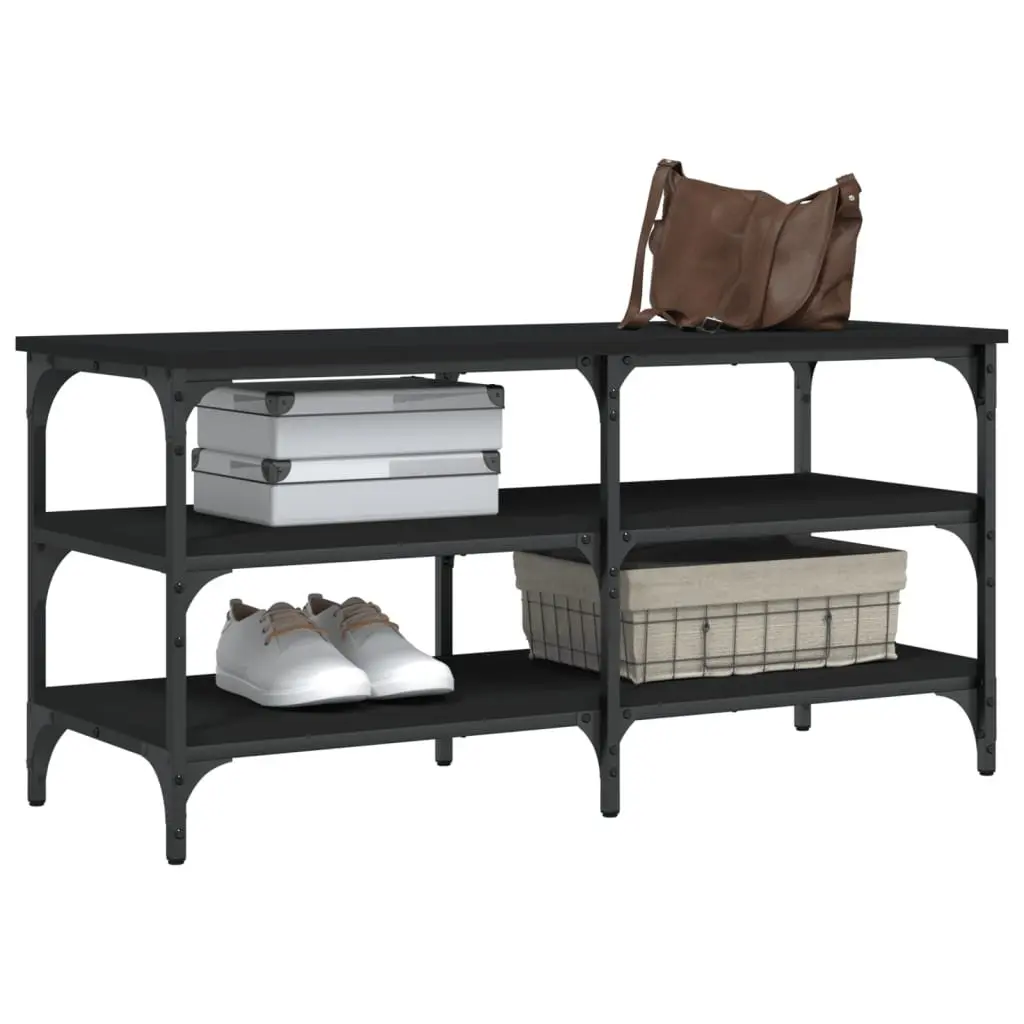 Shoe Bench Engineered Wood Metal Frame 100x38.5x49cm Black 3-Tier Shelves