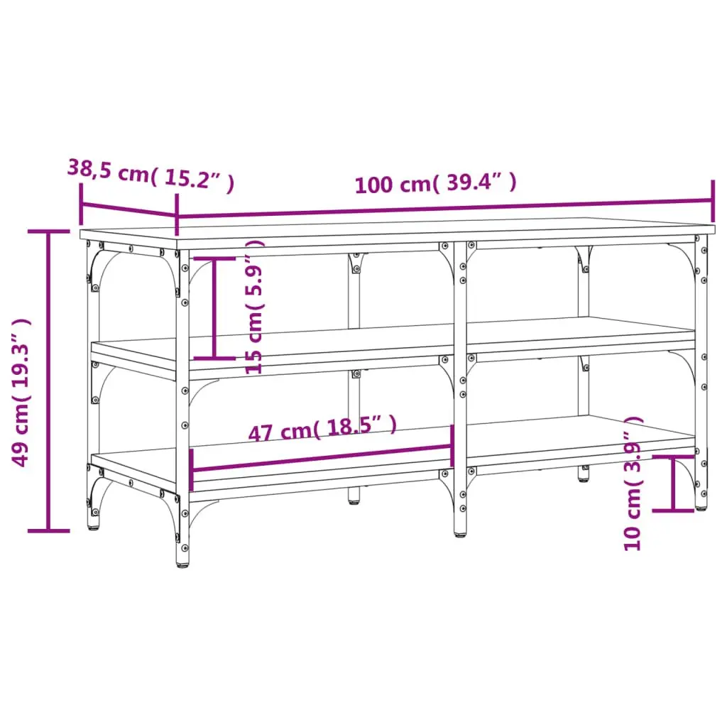 Shoe Bench Engineered Wood Metal Frame 100x38.5x49cm Black 3-Tier Shelves