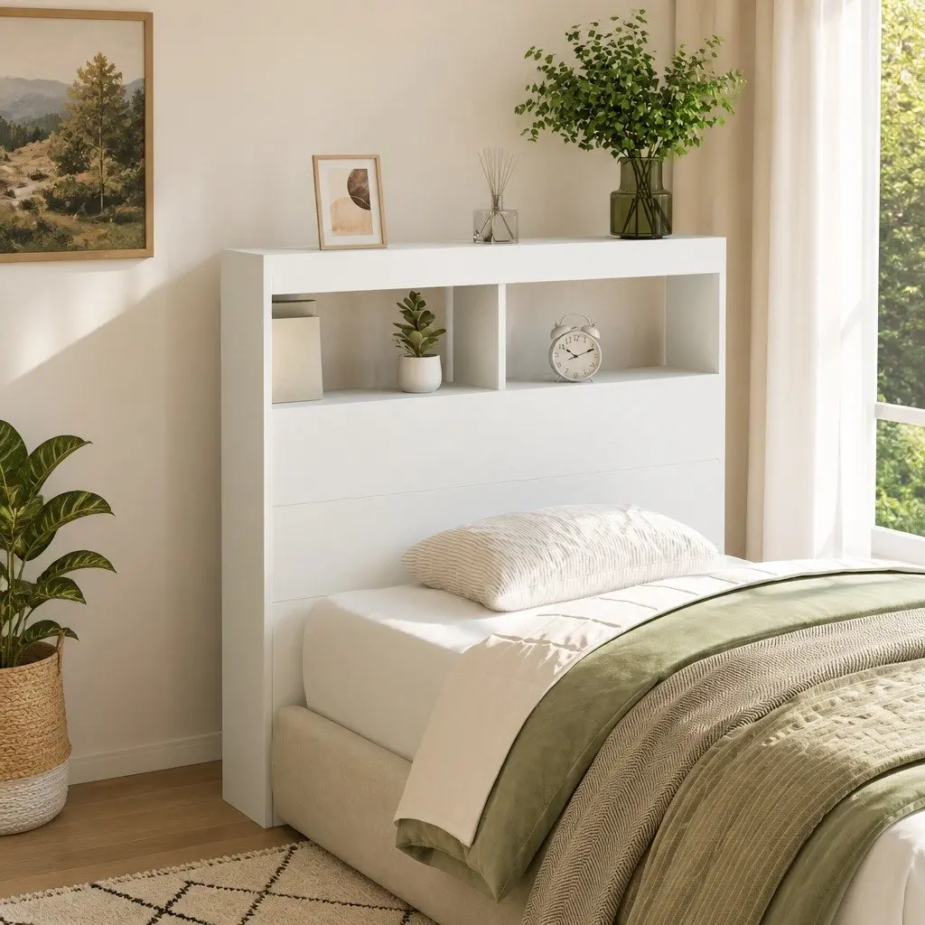 Headboard Cabinet Engineered Wood 100cm White with RGB LED Lights