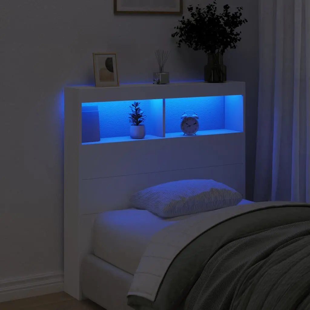 Headboard Cabinet Engineered Wood 100cm White with RGB LED Lights