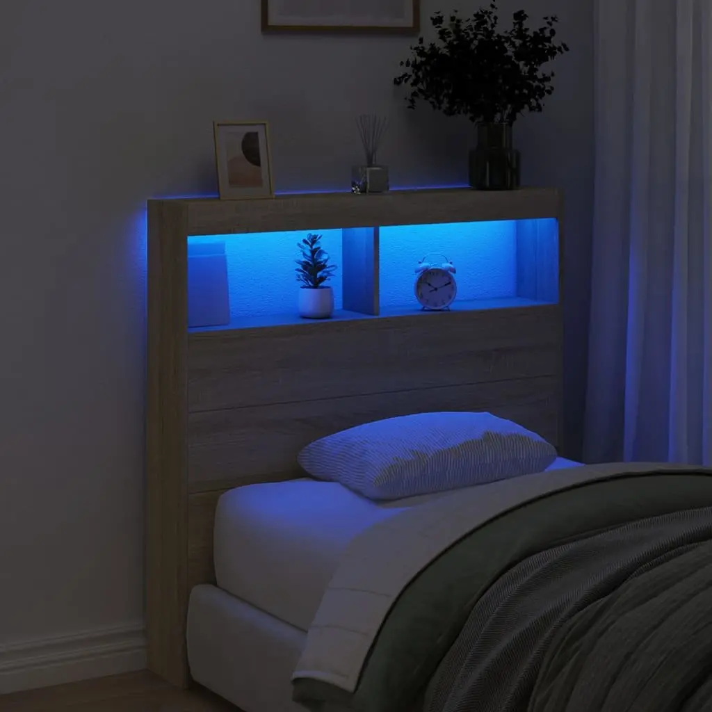 Brown 100 cm Headboard Cabinet with Custom RGB LED Lights