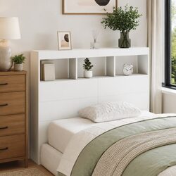 Modern White Headboard Cabinet with RGB LED Lights 120cm