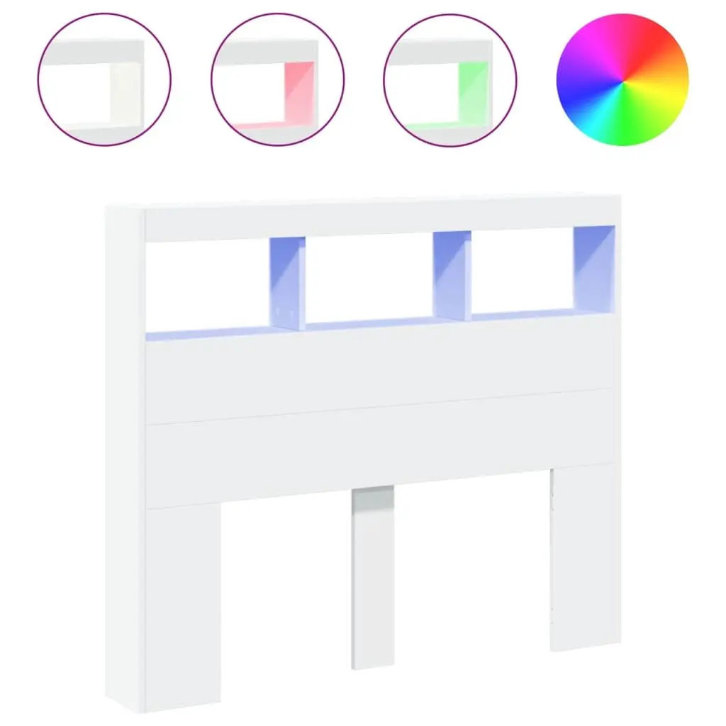 Headboard Cabinet Engineered Wood 120cm White with RGB LED Lights