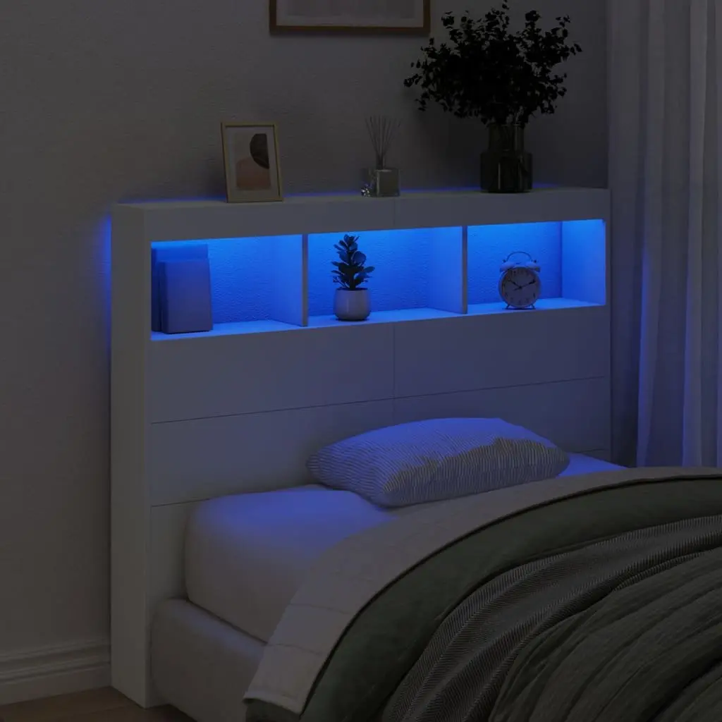 Headboard Cabinet Engineered Wood 120cm White with RGB LED Lights