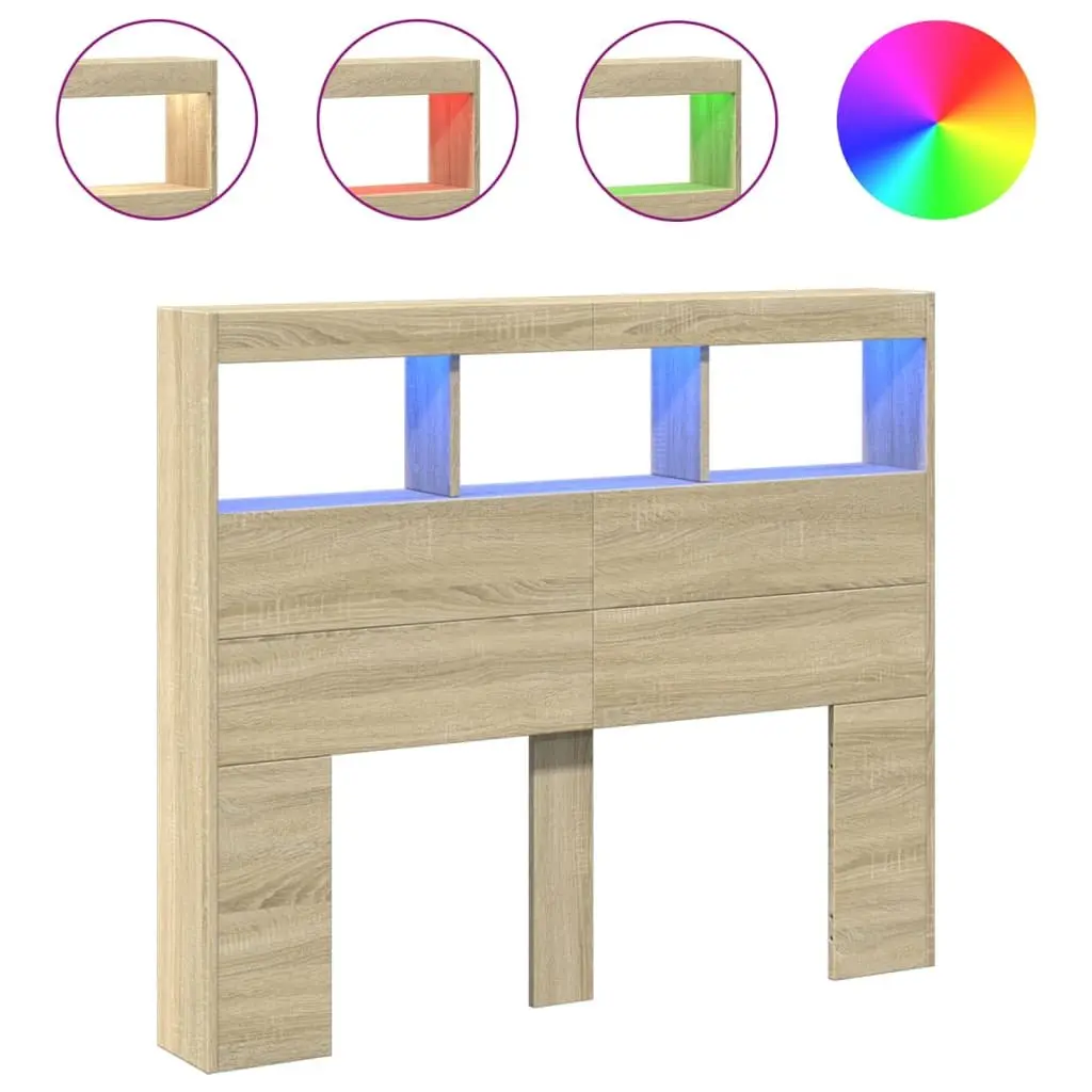 Headboard Cabinet Engineered Wood 120 cm Brown RGB LED Lights Storage