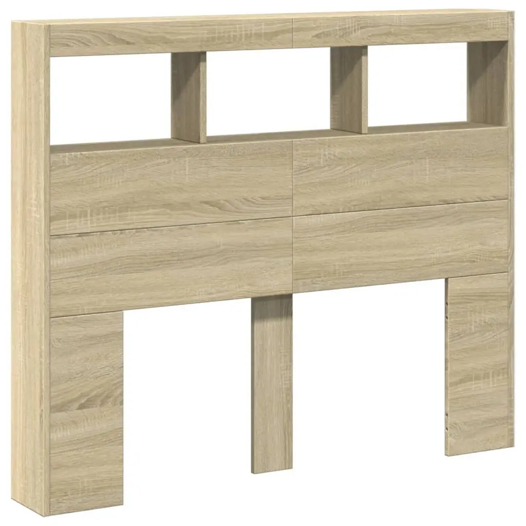Headboard Cabinet Engineered Wood 120 cm Brown RGB LED Lights Storage