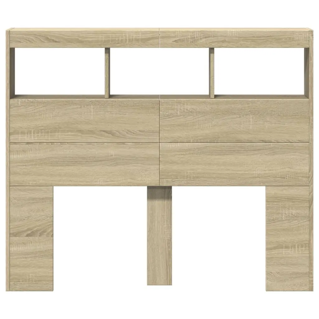 Headboard Cabinet Engineered Wood 120 cm Brown RGB LED Lights Storage