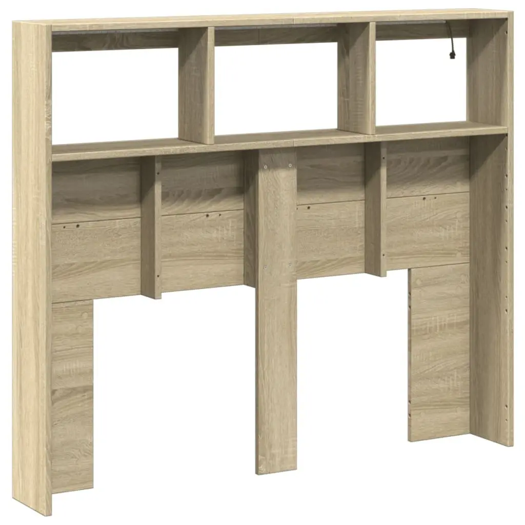 Headboard Cabinet Engineered Wood 120 cm Brown RGB LED Lights Storage