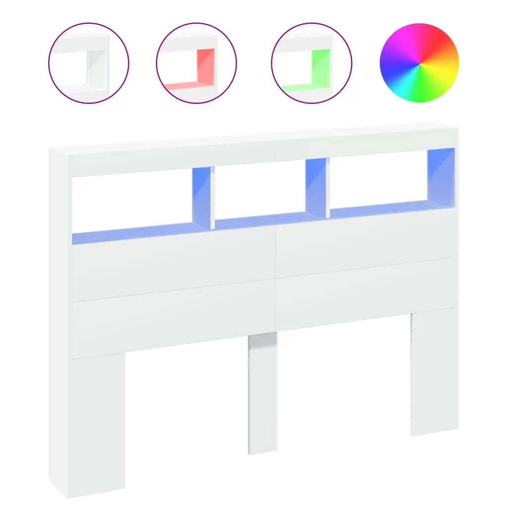 Headboard Cabinet Engineered Wood 140 cm White with RGB LED Lights