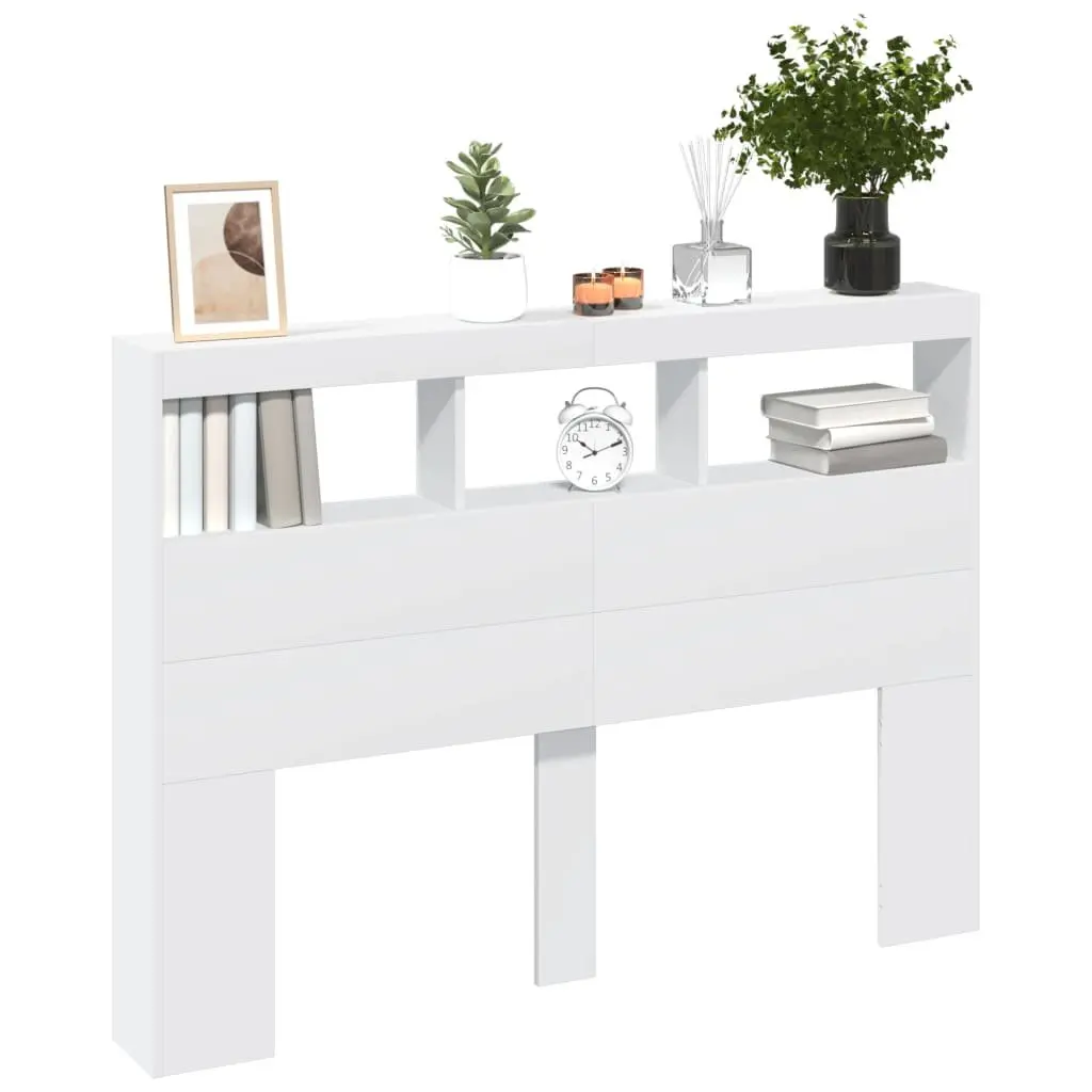 Headboard Cabinet Engineered Wood 140 cm White with RGB LED Lights