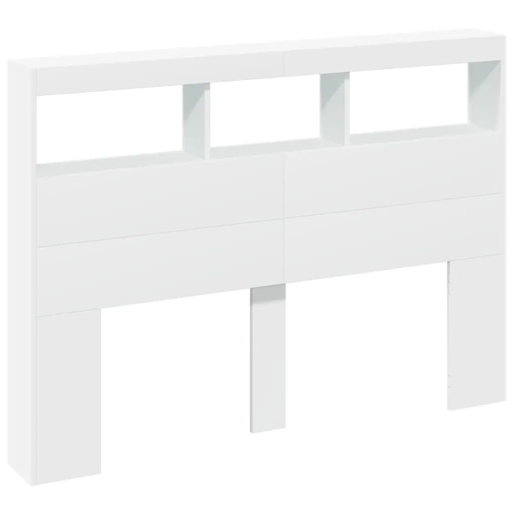 Headboard Cabinet Engineered Wood 140 cm White with RGB LED Lights