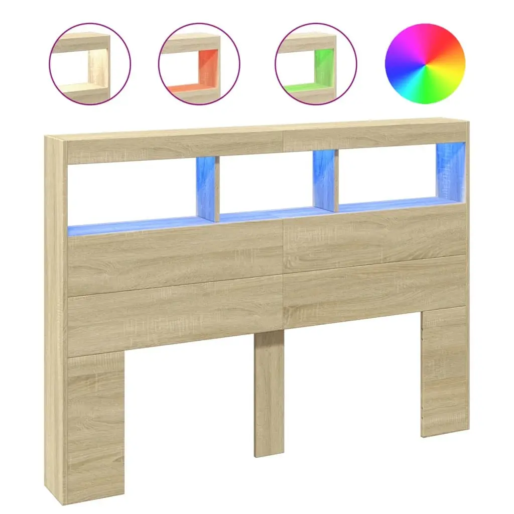 Headboard Cabinet Engineered Wood 140cm Sonoma Oak with RGB LED Lights