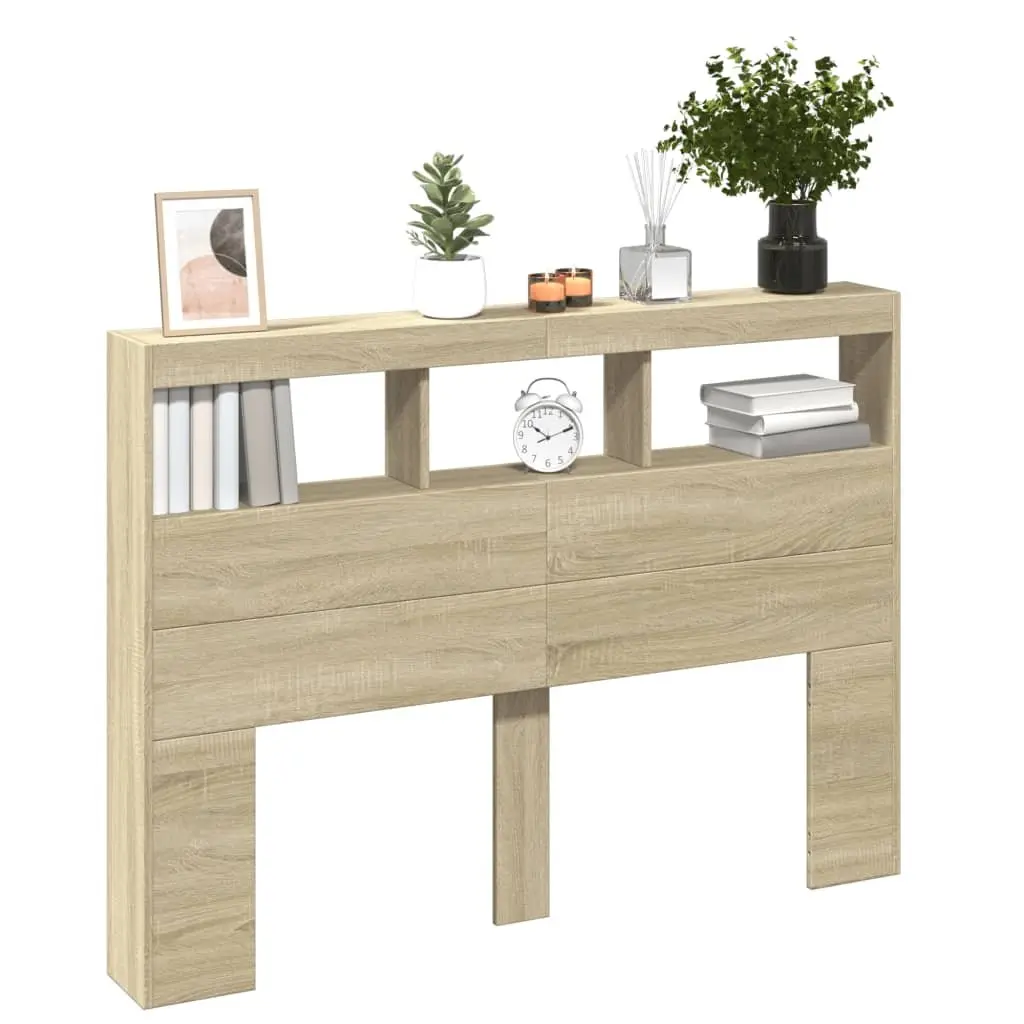 Headboard Cabinet Engineered Wood 140cm Sonoma Oak with RGB LED Lights