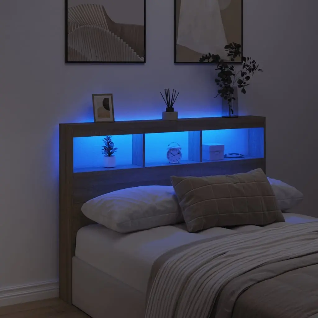 Headboard Cabinet Engineered Wood 140cm Sonoma Oak with RGB LED Lights