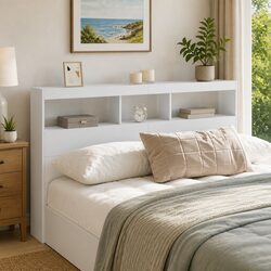 Stylish Headboard Cabinet with LED Lights in White