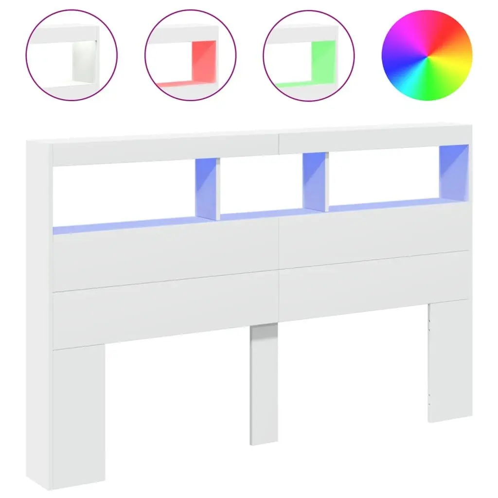 Headboard Cabinet with LED Lights in White