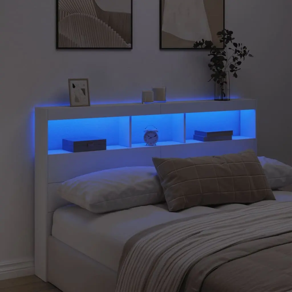 Headboard Cabinet with LED Lights in White