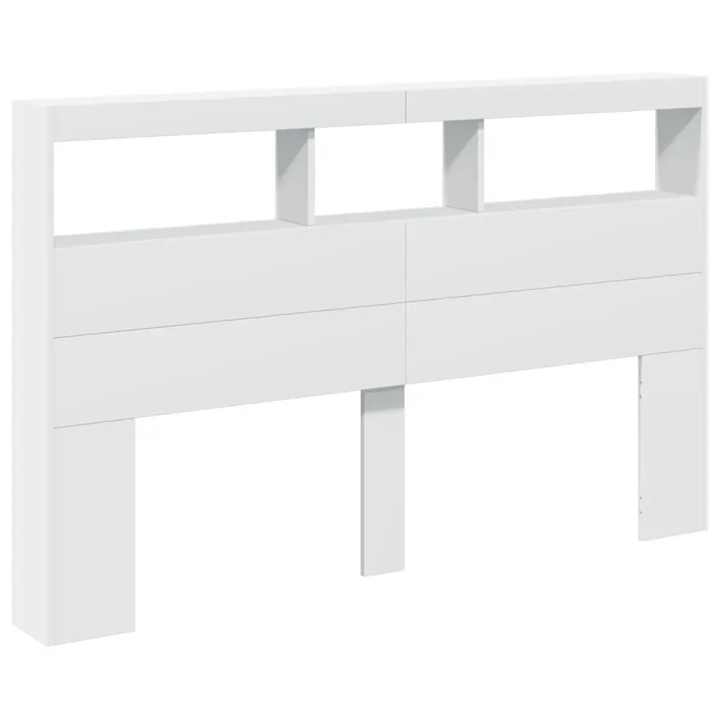 Headboard Cabinet with LED Lights in White