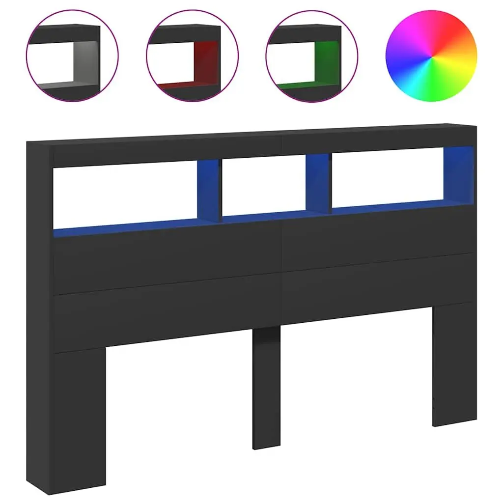 Black LED Headboard with Storage and RGB Lighting