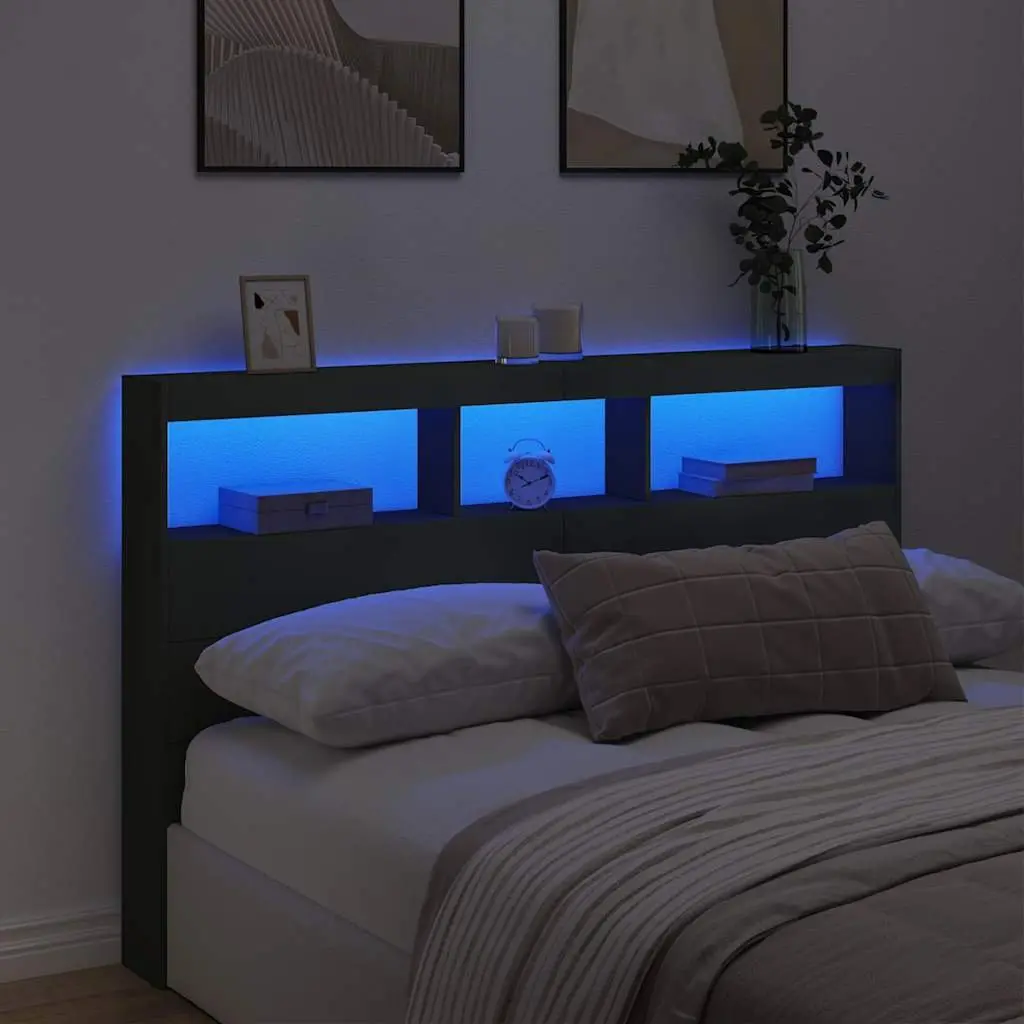 Black LED Headboard with Storage and RGB Lighting
