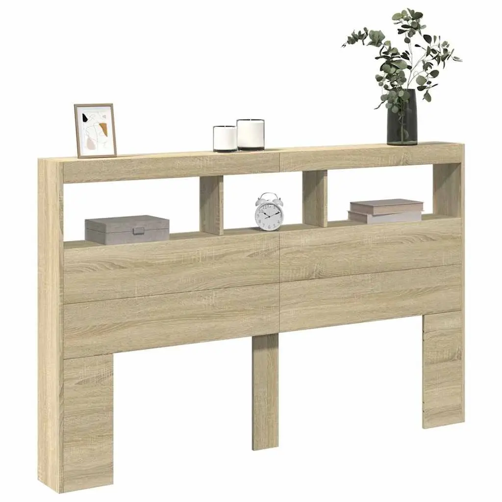 Headboard Cabinet with RGB LED Lights Storage Bedroom Furniture Brown 160cm