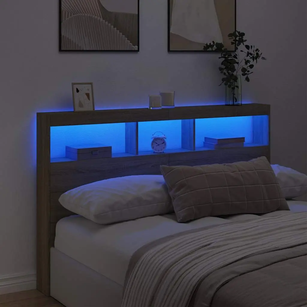 Headboard Cabinet with RGB LED Lights Storage Bedroom Furniture Brown 160cm