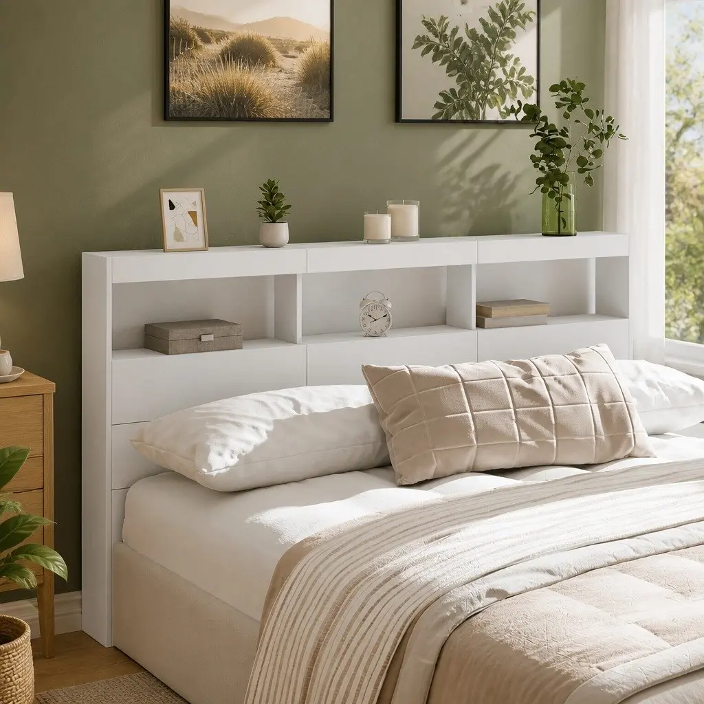 Headboard Cabinet Engineered Wood 180cm White