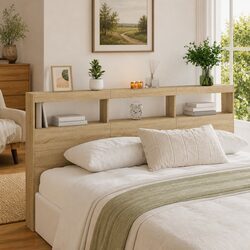 Brown Engineered Wood Headboard Cabinet with RGB LED Lights
