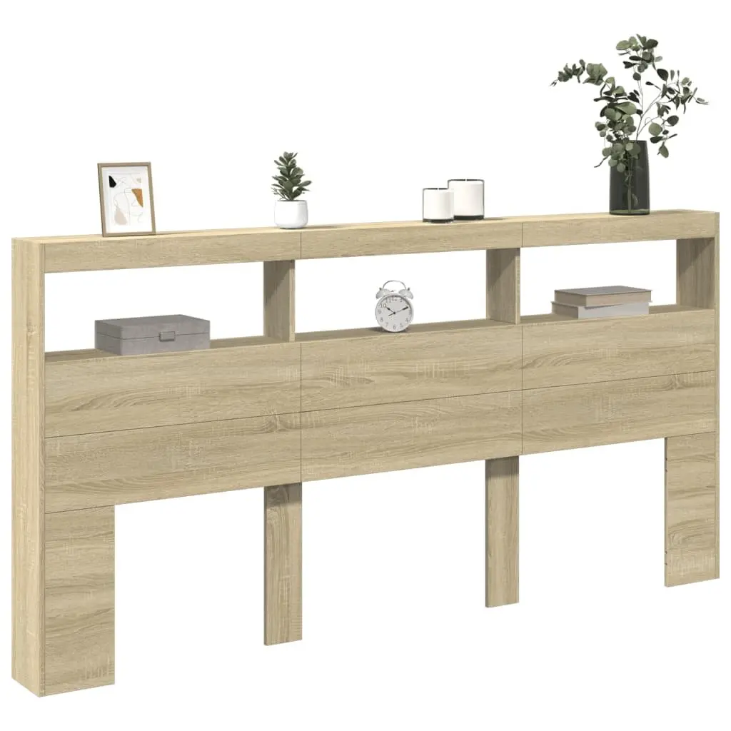Brown Engineered Wood Headboard Cabinet with RGB LED Lights
