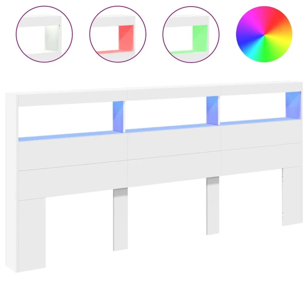 White LED Headboard Cabinet for Storage 220x17x102cm