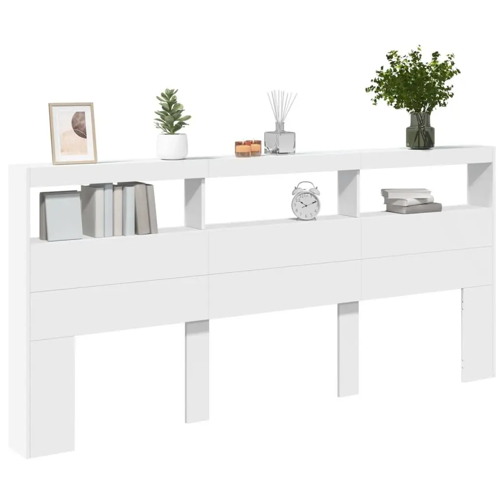White LED Headboard Cabinet for Storage 220x17x102cm