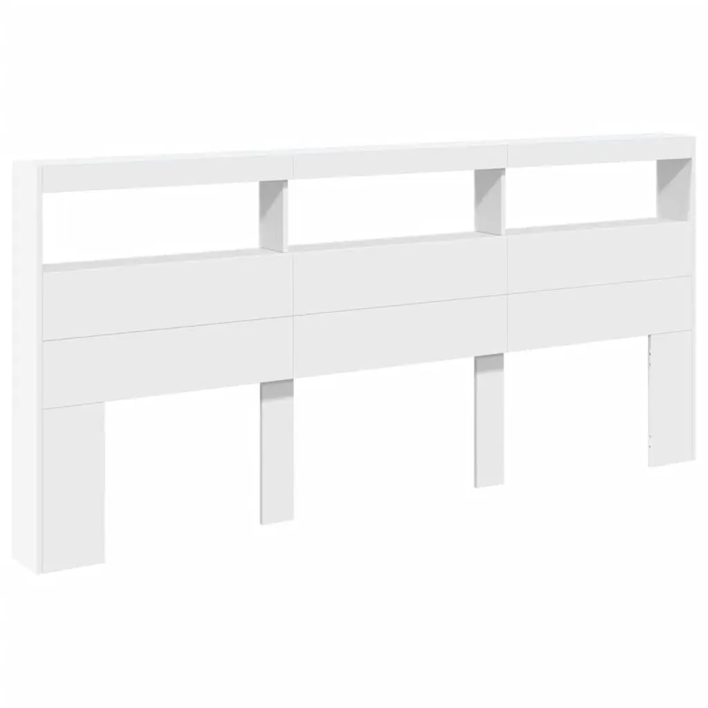 White LED Headboard Cabinet for Storage 220x17x102cm