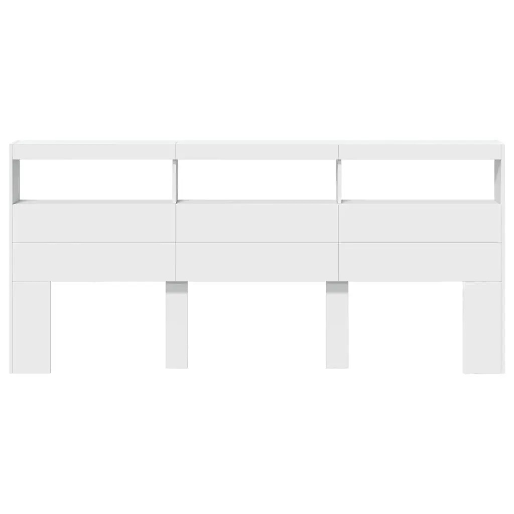 White LED Headboard Cabinet for Storage 220x17x102cm