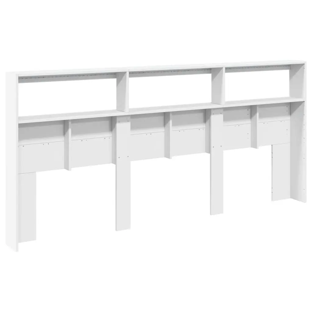 White LED Headboard Cabinet for Storage 220x17x102cm