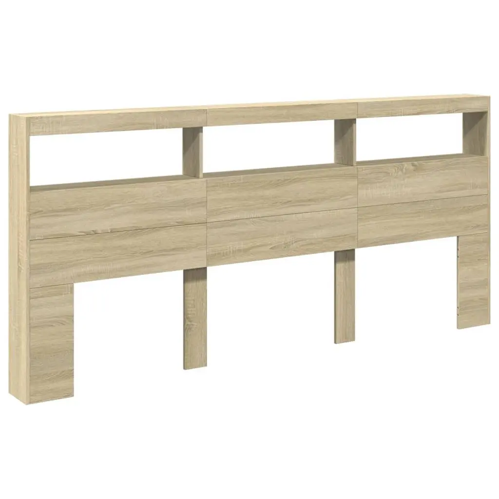 Brown Headboard Cabinet with LED Lights for Storage