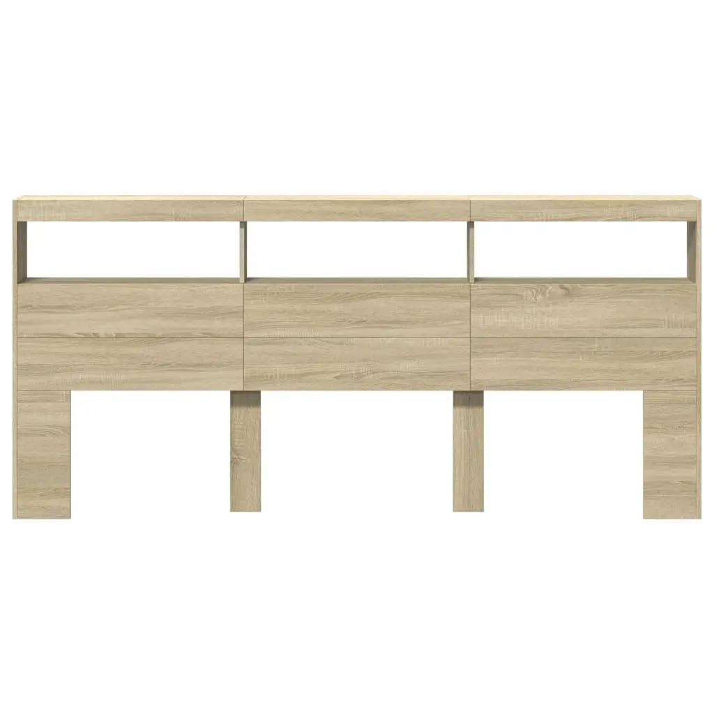 Brown Headboard Cabinet with LED Lights for Storage