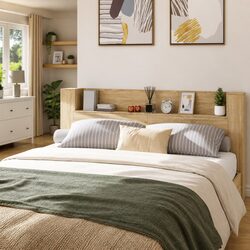 Stylish Headboard Cabinet with RGB LED Lights in Brown